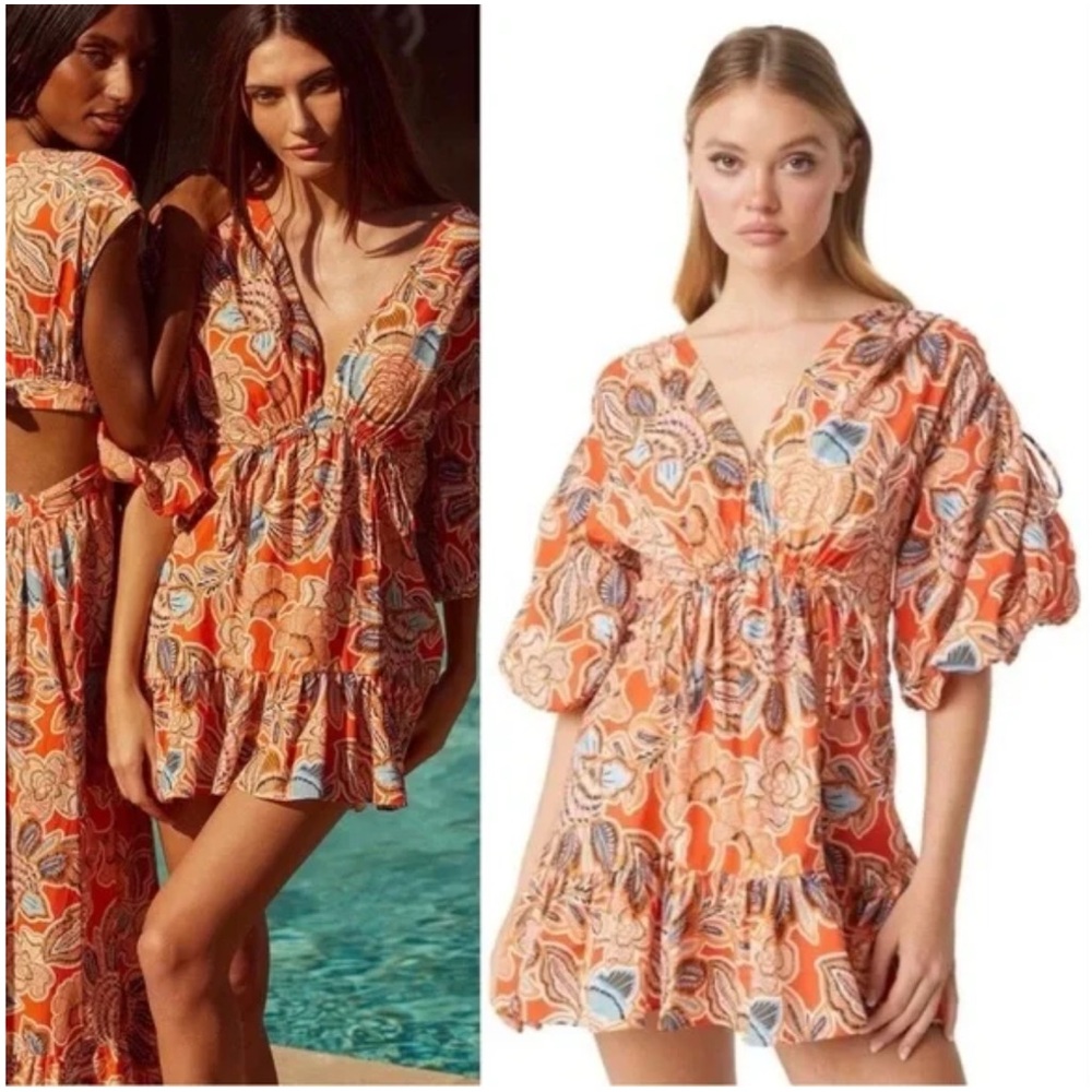 Misa Los Angeles Sari Dress in Tangerine Flora medium